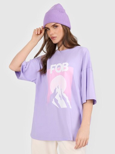 4F Damski tshirt z nadrukiem 4F 4FRAW25TTSHF3402 fioletowy Fioletowy