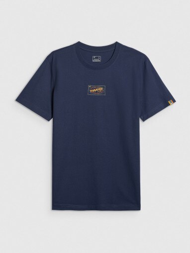 4F Męski tshirt z nadrukiem 4F 4FRAW25TTSHM3377 granatowy Granatowy