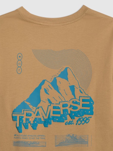 Męski t-shirt z nadrukiem 4F 4FRAW25TTSHM3377 - beżowy