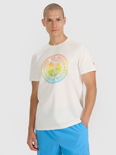 4F Męski tshirt z nadrukiem 4F 4FRSS25TTSHM3156 beżowy Beżowy