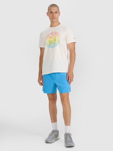 Męski t-shirt z nadrukiem 4F 4FRSS25TTSHM3156 - beżowy