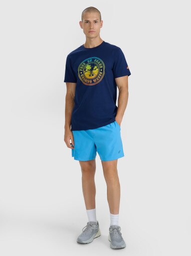 Męski t-shirt z nadrukiem 4F 4FRSS25TTSHM3156 - granatowy