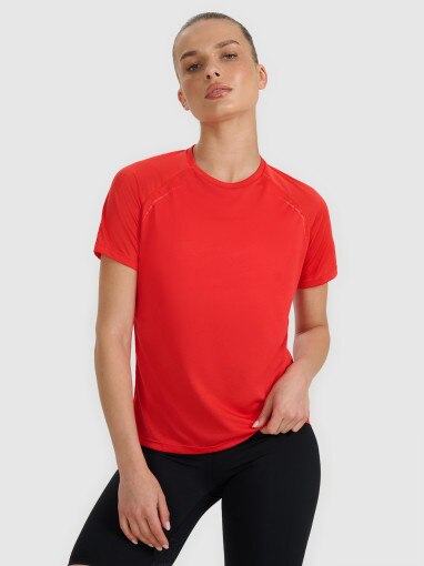 4F Damska koszulka do biegania 4F 4FWAW25TFTSF1502 czerwona Czerwony