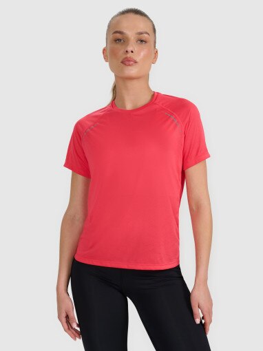 4F Damska koszulka do biegania 4F 4FWAW25TFTSF1502 czerwona Czerwony