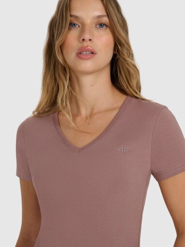 4F Damski tshirt bez nadruku 4F 4FWAW25TTSHF2972 beżowy Beżowy