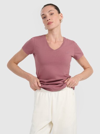 4F Damski tshirt bez nadruku 4F 4FWAW25TTSHF2972 różowy Różowy