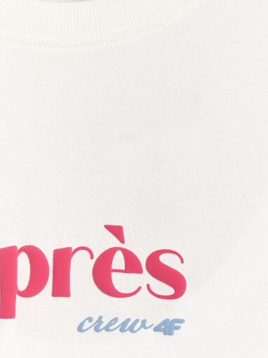 Damski t-shirt z nadrukiem 4F 4FRAW25TTSHF3410 - beżowy