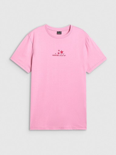 4F Damski tshirt z nadrukiem 4F 4FRAW25TTSHF3411 różowy Różowy