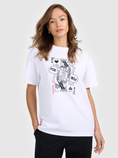 4F Damski tshirt z nadrukiem 4F 4FRAW25TTSHF3790 biały Biały