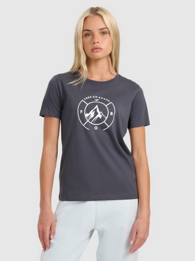 4F Damski tshirt z nadrukiem 4F 4FWAW25TTSHF3118 szary Szary