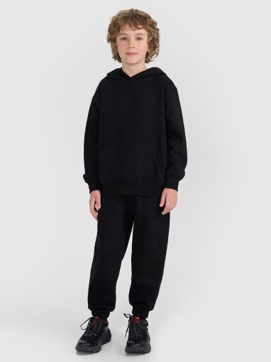 Chłopięca bluza dresowa nierozpinana z kapturem 4F 4FJRMM00TSWSM2482 - czarna