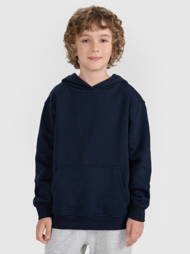 4F JUNIOR Chłopięca bluza dresowa nierozpinana z kapturem 4F 4FJRMM00TSWSM2482 granatowa Granatowy