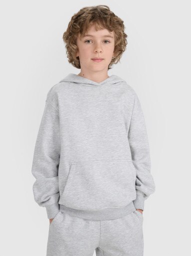 4F JUNIOR Chłopięca bluza dresowa nierozpinana z kapturem 4F 4FJRMM00TSWSM2482 szara Szary