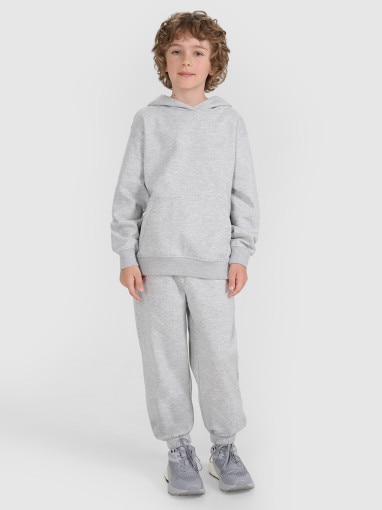 Chłopięca bluza dresowa nierozpinana z kapturem 4F 4FJRMM00TSWSM2482 - szara