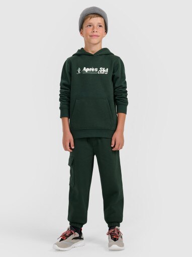 Chłopięca bluza dresowa nierozpinana z kapturem 4F 4FJRAW25TSWSM2416 - zielona