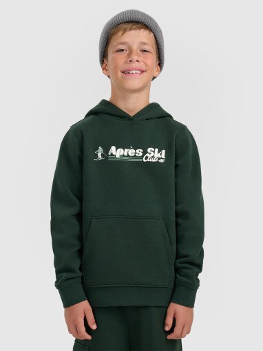 4F JUNIOR Chłopięca bluza dresowa nierozpinana z kapturem 4F 4FJRAW25TSWSM2416 zielona Zielony