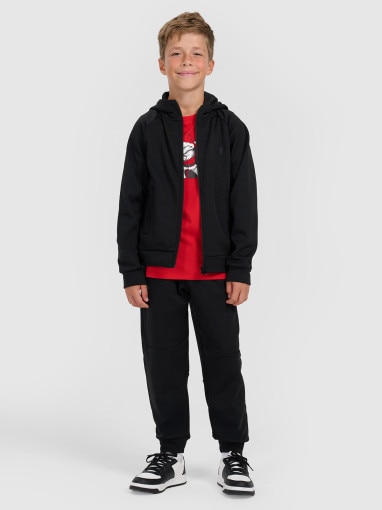 Chłopięca bluza dresowa rozpinana z kapturem 4F 4FJRAW25TSWSM2415 - czarna