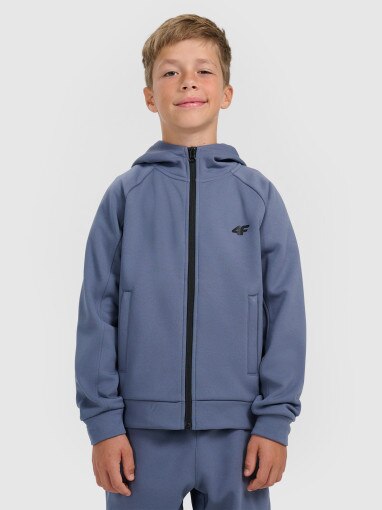 4F JUNIOR Chłopięca bluza dresowa rozpinana z kapturem 4F 4FJRAW25TSWSM2415 granatowa Granatowy