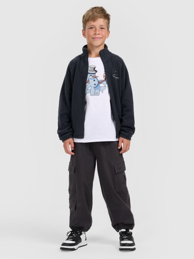 Chłopięcy polar rozpinany ze stójką 4F 4FJRAW25TFLEM438 - granatowy