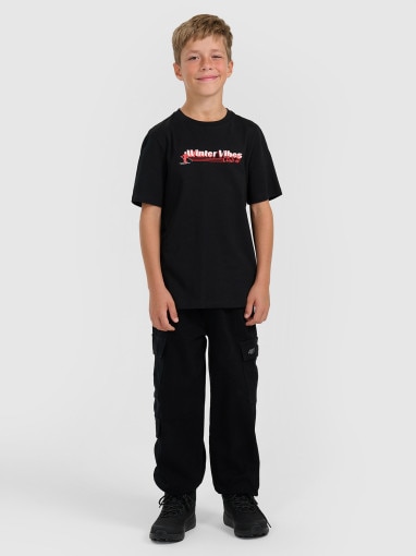 Chłopięcy t-shirt z nadrukiem 4F 4FJRAW25TTSHM3168 - czarny