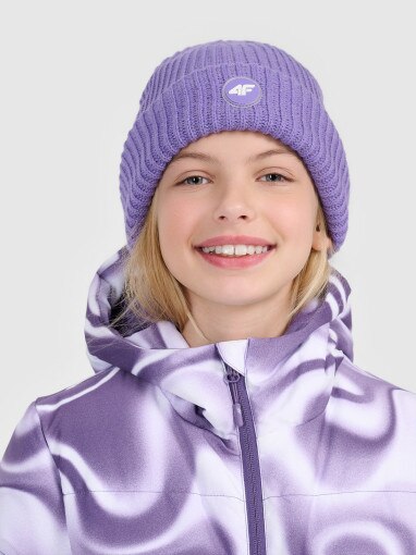 4F JUNIOR Dziewczęca czapka zimowa odblaskowa 4F 4FJRAW25ACAPF0750 fioletowa Fioletowy