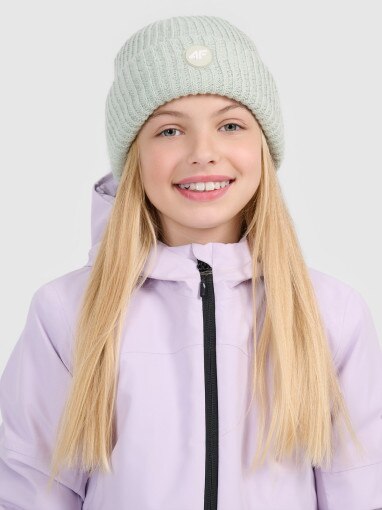 4F JUNIOR Dziewczęca czapka zimowa odblaskowa 4F 4FJRAW25ACAPF0750 zielona Zielony