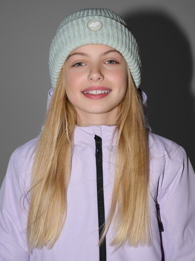 Dziewczęca czapka zimowa odblaskowa 4F 4FJRAW25ACAPF0750 - zielona