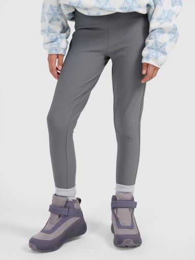 Dziewczęce legginsy dzianinowe 4F 4FJRAW25TTIGF292 - szare