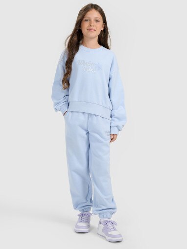 4F JUNIOR Dziewczęce spodnie dresowe joggery 4F 4FJRAW25TTROF1642 niebieskie Niebieski