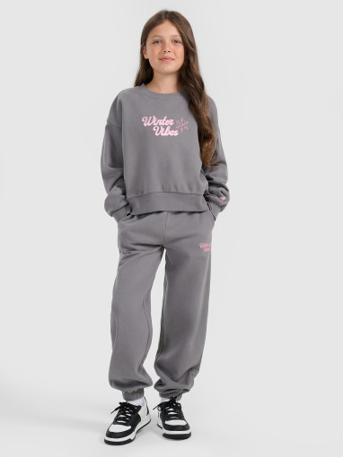 4F JUNIOR Dziewczęce spodnie dresowe joggery 4F 4FJRAW25TTROF1642 szare Szary