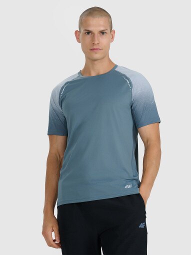 4F Męska koszulka do biegania 4F 4FWAW25TFTSM1506 szara Niebieski