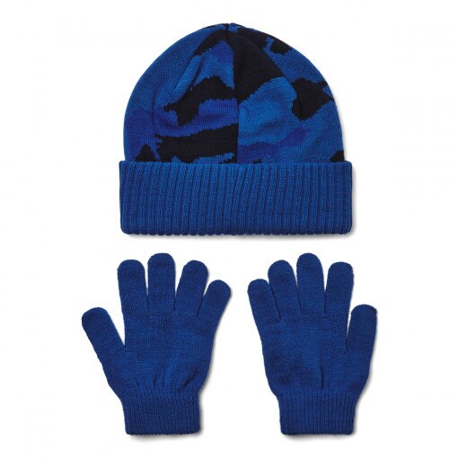 Chłopięcy zestaw czapka zimowa i rękawiczki Under Armour B Beanie/Glove Combo - granatowy
